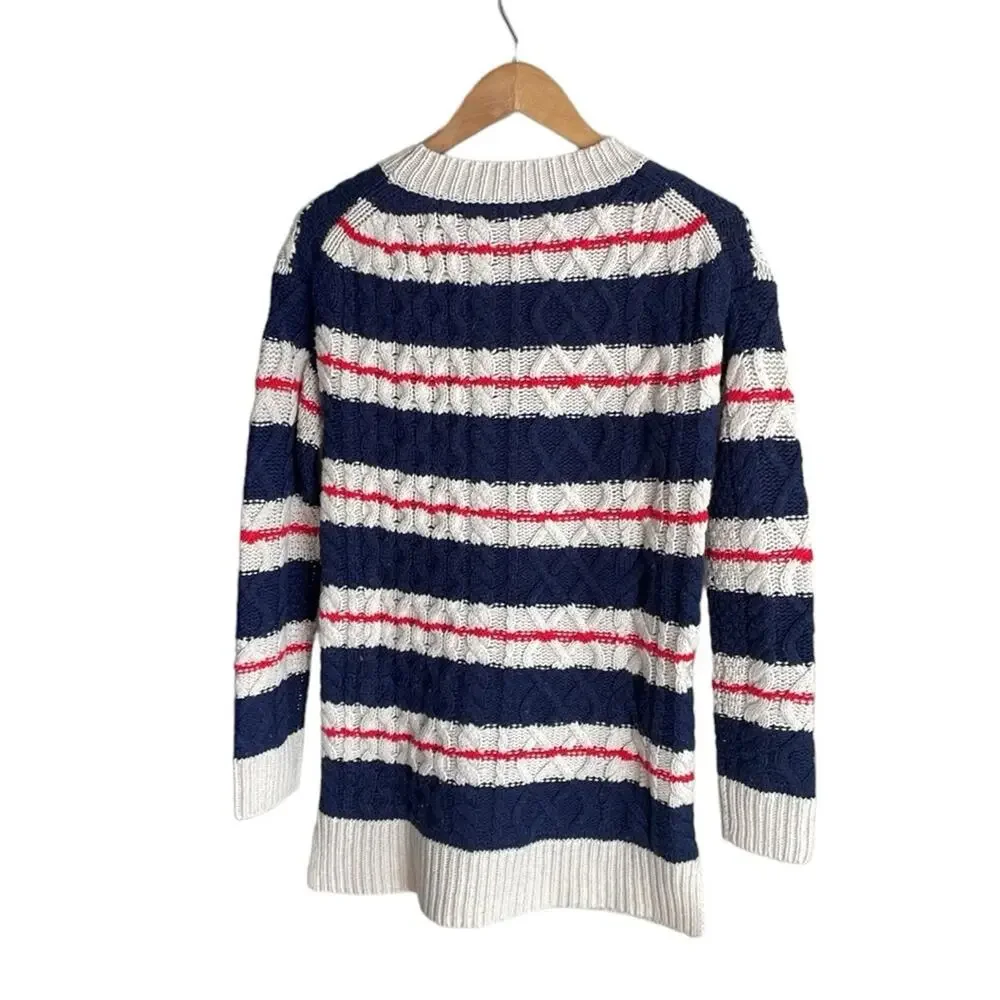 J.Crew Gabby Stripe Cable Knit Wool Tunic Sweater